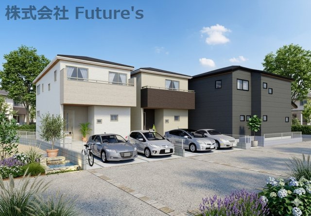 八潮市八潮7丁目　新築戸建　全5棟　1号棟の外観パース|完成予想図にCGによる画像処理を行っています。実際とは多少異なる場合がございます。