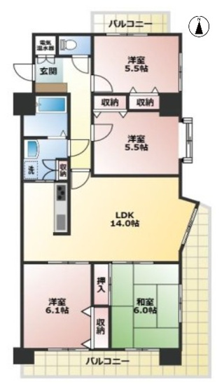 【間取り】 | ロワールマンション古賀 | ◆ペット可◆10階・角部屋・4LDK！陽当り・眺望良好！古賀駅 徒歩:5分