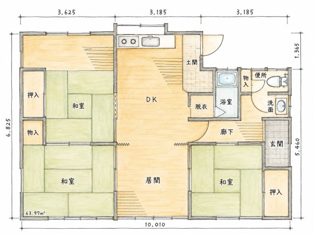 前橋市広瀬町 中古住宅の間取り|間取りは使いやすい3LDKで、ご家族での暮らしはもちろん、ゆったりとした住まいをお探しの方にもおすすめです。