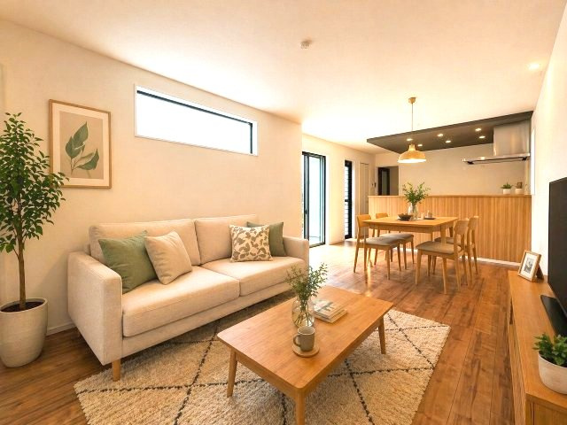 【居間・リビング】 | 福岡市西区拾六町4丁目6期　1号棟（全1棟）【仲介手数料無料・0円】 | 施工例。施工例は完成時と異なる場合があります。