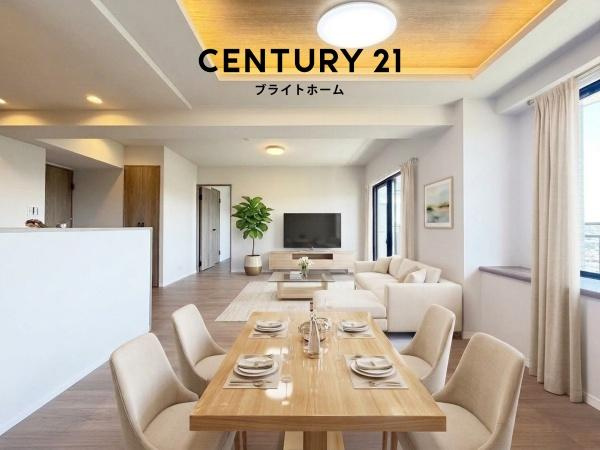 コスモ上大岡サニーウイングＡ棟の居間・リビング|窓からは明るい光が差し込みます！
電気をつけなくても明るいです。
※家具等はＣＧでの参考レイアウトです。