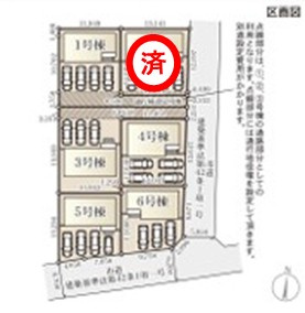 ☆新築デザイナーズ分譲　【いわき市平南白土　全６棟】　1号棟の区画図|区画図です。