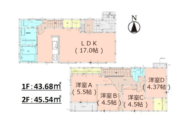 筑紫野市杉塚7丁目第1-2棟(1号棟)の間取り|全居室収納付きで便利です。