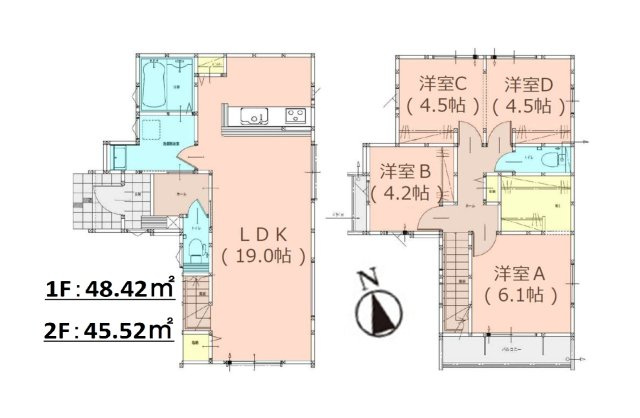 福岡市東区香椎駅東1丁目第2-1棟(1号棟)の間取り|全居室収納付きで便利です。