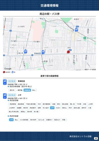 【Cradle garden】小平仲町第６の周辺|本物件の生活に必要な施設を地図上に一覧にしました。徒歩10分以内程度の近隣施設です。