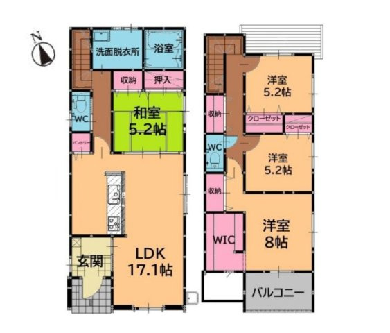 太宰府市通古賀6丁目第1-4棟（2号棟）の間取り|全居室収納付きで便利です。