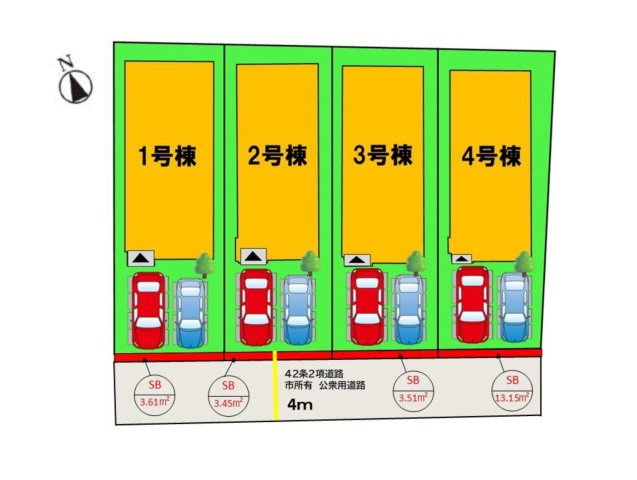 太宰府市通古賀6丁目第1-4棟（4号棟）の区画図|配置図（4号棟）