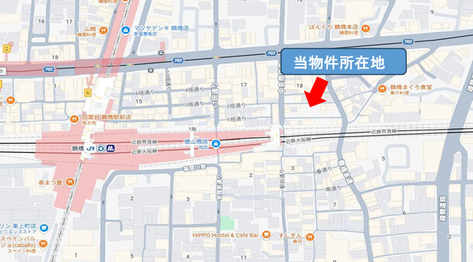 大阪市東成区東小橋３丁目の店舗一部の地図