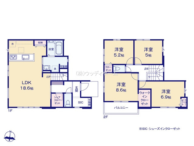 越谷市大道2期　新築一戸建て　2号棟の間取り