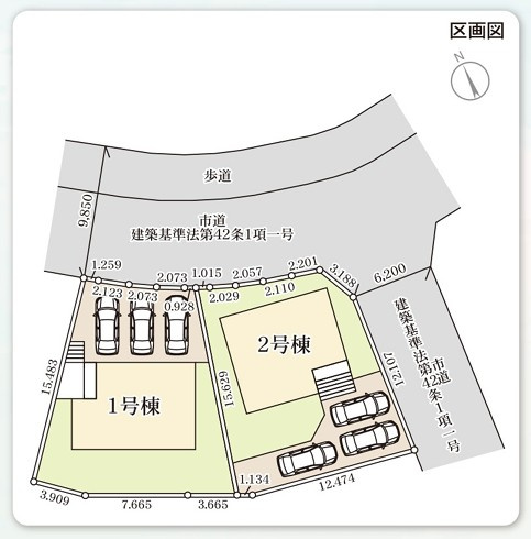 【新築戸建】　いわき市若葉台2丁目第5　全2棟　長期優良住宅の区画図|区画図です。