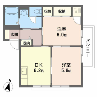 【間取り】 | ディアス野上 | 2DK