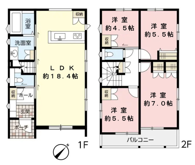 福面2丁目カーサヴェルディ一戸建ての間取り|明るいリビングの４LDKです