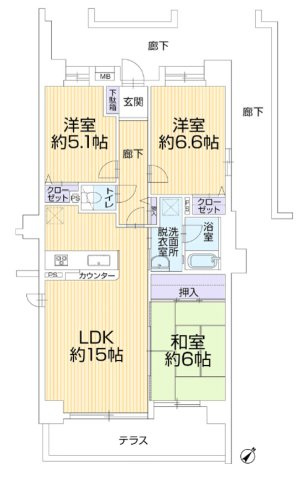 聖蹟桜ヶ丘和田ハウスの間取り|3LDK、価格2,699万円、専有面積70.90m²、テラス面積10.98m²、専用庭面積58.59ｍ²