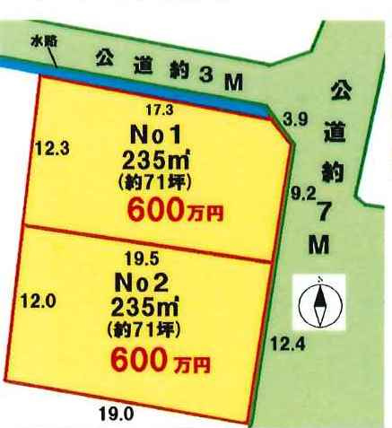 川越市山田　建築条件なし売地　東武東上線『川越駅』バス13分　【山田小学区】の区画図