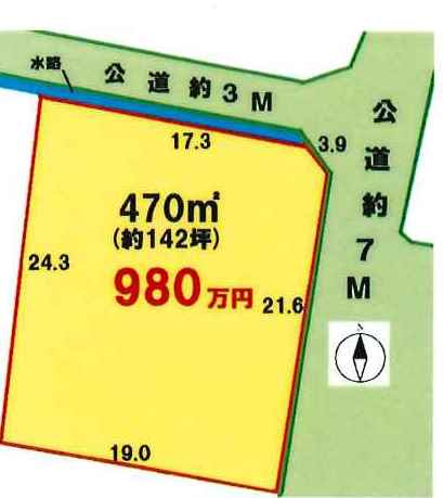 川越市山田　建築条件なし売地　東武東上線『川越駅』バス13分　【山田小学区】の区画図