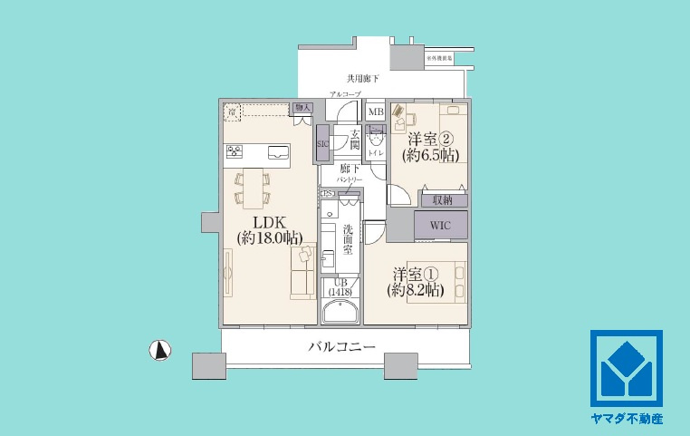 さきタワー・サンクタス尼崎駅前の間取り|2LDK、専有面積74.31平米、バルコニー面積12.74平米、29階建て22階部分。2026年3月中旬リフォーム済の大変綺麗なお部屋で、即ご入居いただけます。