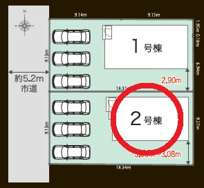 西尾市一色町前野01期　新築分譲住宅　全2棟　2号棟の区画図