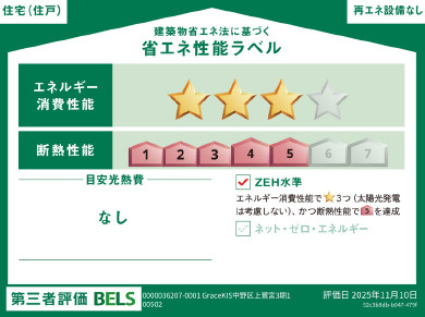 中野区上鷺宮2丁目　急行停車駅　車庫付き戸建　限定1棟の省エネ性能ラベル