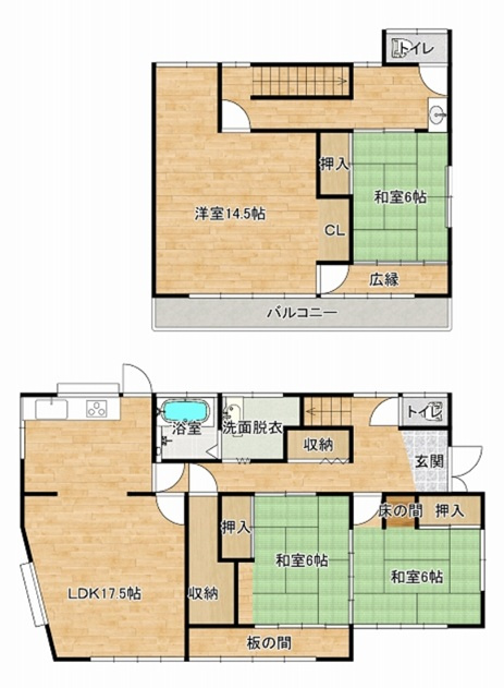 筑西市岡芹 リフォーム物件　の間取り|〇4LDK〇
広々LDK17.5帖！
内装リフォーム済みです♪
