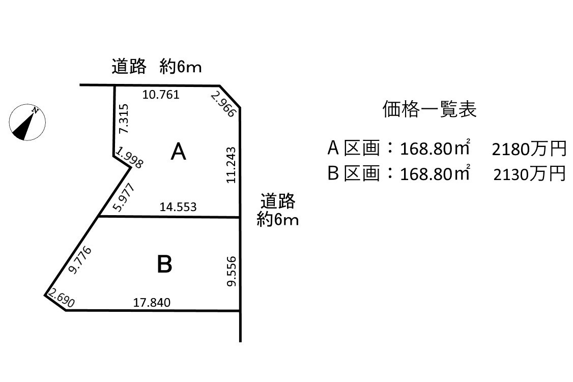 2区画分譲地　春日井市大留町5丁目　A区画のその他|価格一覧表