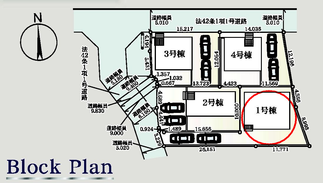 クレイドルガーデン前橋市稲荷新田町第３　１号棟（平屋）の区画図|駐車場は２台以上とめられます！