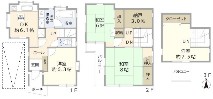 さいたま市北区日進町　2丁目　中古一戸建ての間取り|さいたま市北区日進町　2丁目　中古一戸建て・4SDK・土地面積80.67m2・建物面積95.84m2