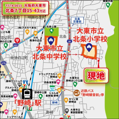 【地図】 | パークタウン大東市北条　新築戸建て | 【現地案内拡大地図】
〒547-0011
大東市北条7丁目15-43