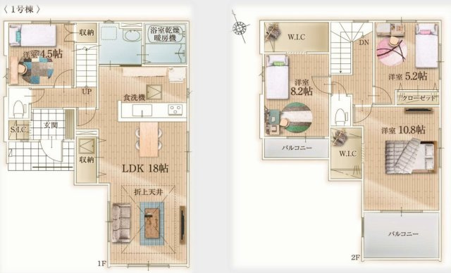 三郷市新和3丁目　新築戸建の間取り|WIC2ヶ所、SICが付いた収納充実な邸宅です