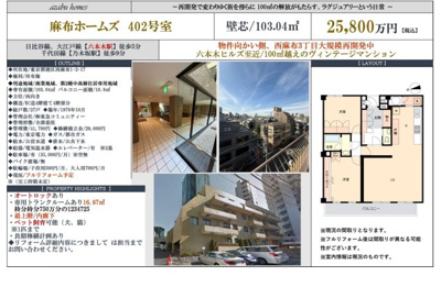 【その他】 | 麻布ホームズ　仲介手数料無料＋100万円現金プレゼント中