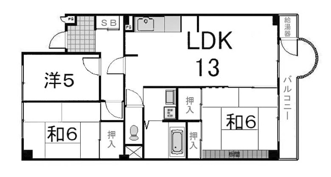 【間取り】 | 山科音羽マンションB棟 | 専有面積65.71㎡