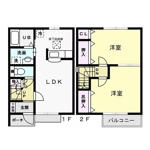 熊本市北区西梶尾町のアパートの間取り
