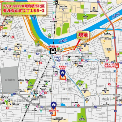 【地図】 | パークタウン堺市北区東浅香山町　建築条件無し売土地♪ | 【現地案内地図】
〒591-8008
堺市北区東浅香山町2丁目165-3