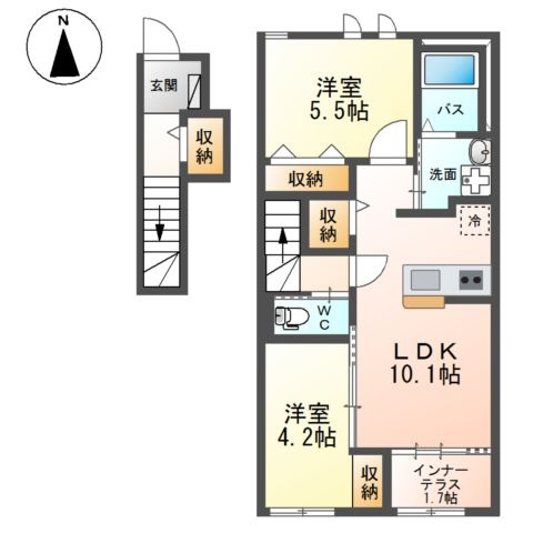 仮）高崎市上小鳥町Ｔ様新築アパートＡ棟の間取り