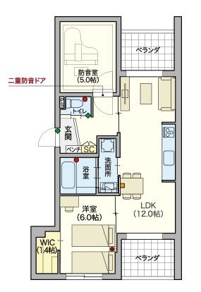 （シニア限定）ヘーベルVillage砧３丁目の間取り|防音室あり、グランドピアノ利用可※各種楽器相談可