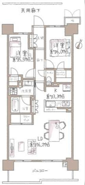 プレミスト高尾サクラシティエアリーコートの間取り|～南向き2LDK　陽当たり良好、LDKにも収納のある間取り～