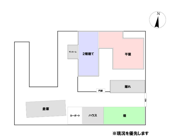 【キッチン２箇所☆二世帯住宅】香南市野市町西野　中古一戸建ての区画図|倉庫や離れ、畑とハウスまであり家庭菜園したい方におすすめ☆