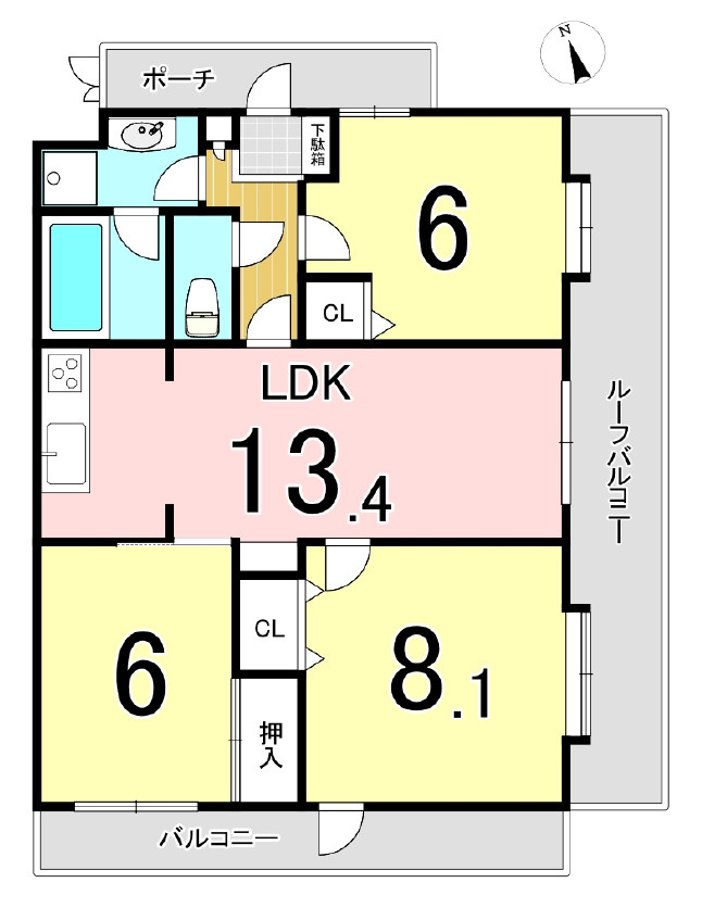 青梅東ガーデンわかぐさ公園の間取り|【間取り】
3LDK、価格1999万円、専有面積69.12㎡、バルコニー面積6.55㎡、ルーフバルコニー面積：19.40㎡