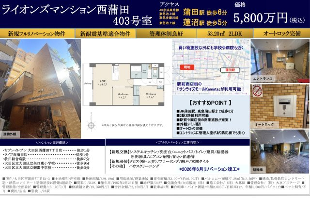 【その他】 | ライオンズマンション西蒲田　仲介手数料無料＋15万円現金プレゼント中