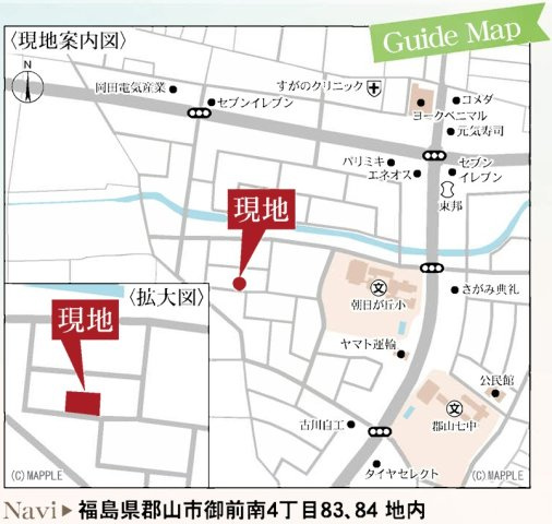 郡山市御前南４丁目　　　３号棟　　　朝日が丘小学校、郡山第７中学区　の地図|案内図・拡大図
