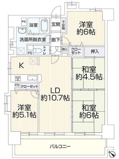 【間取り】 | 宝マンション小田井ウエスト 中古マンション | 効率的かつ暮らしのことをしっかり考えた間取りです
