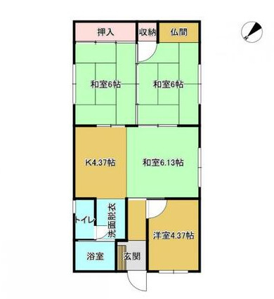 八代市　郡築三番町平屋建　４DKの間取り