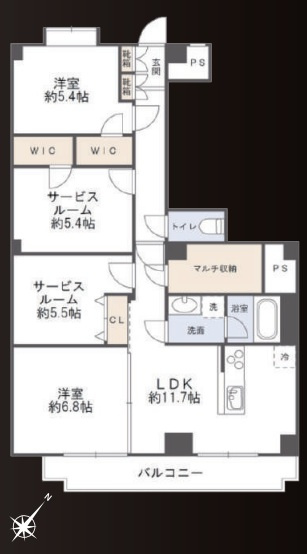 パシフィック江古田マンションの間取り|パシフィック江古田マンション：南東向き・眺望良好！居室としても使えるサービスルーム付き２ＳＳＬＤＫリノベーション物件は令和８年６月頃完成予定となっております！