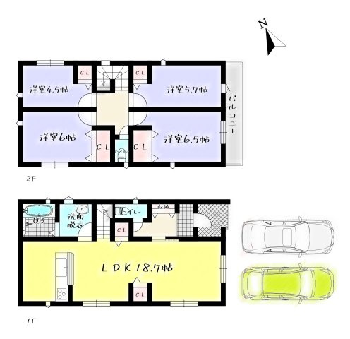 ークレイドルガーデンー小倉北区高坊第３【小倉北区　新築戸建て】の間取り