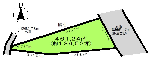 柏田町土地の土地図|敷地面積139.52平米（約139.52坪）