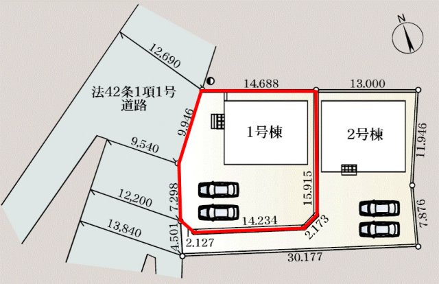 神川町植竹第３（全2棟）1号棟の区画図