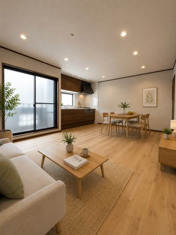 藤田町２丁目　中古一戸建ての居間・リビング|※この画像はAIによるバーチャルステージング画像です。
実際の物件には家具・インテリアは含まれません。
■物件内覧・資金計画相談・住宅ローン相談、リフォーム相談、お問合せ受付中■
