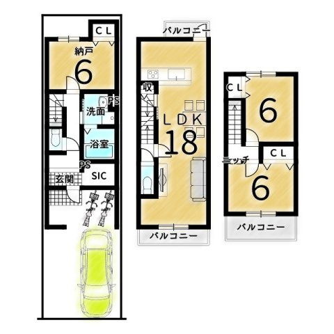 西大黒町　メインプラン　建築条件付き土地の土地図＋建物プラン例
