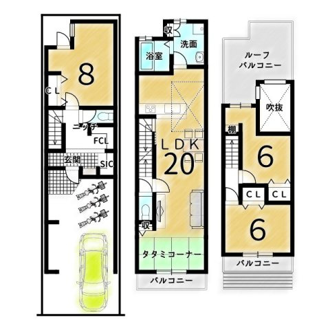 西大黒町　Ｂプラン　建築条件付き土地の土地図＋建物プラン例