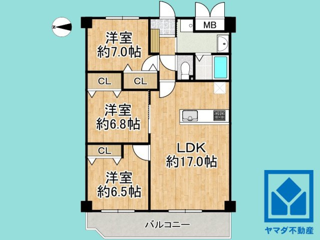 シャルム甲陽園の間取り|3LDK、専有面積74平米、バルコニー面積8.64平米、11階建て6階部分。耐震性・耐火性に優れたSRC造です。2026年3月下旬リフォーム済の大変綺麗なお部屋で、即ご入居いただけます。