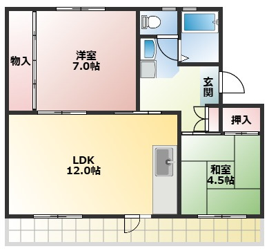 高槻市牧田町の賃貸マンションの間取り